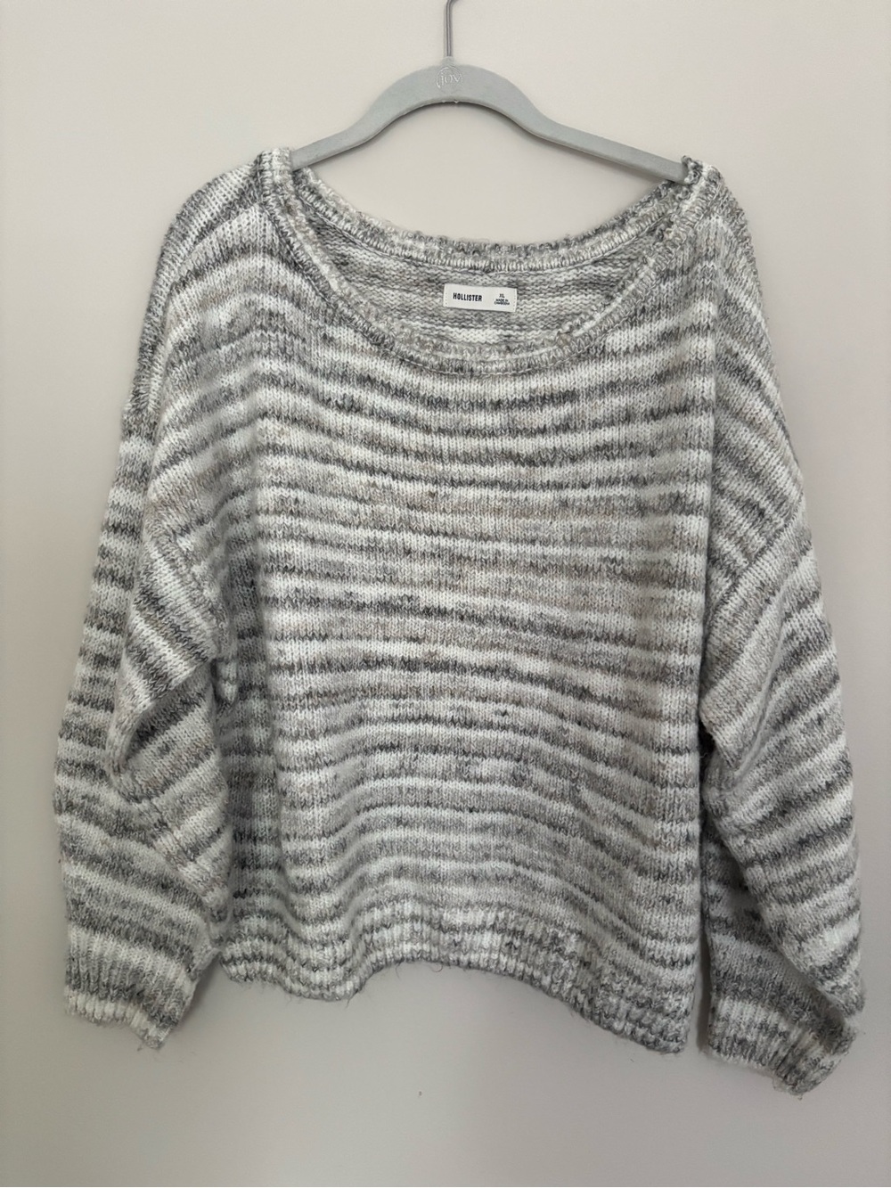 Hollister Gray & White Marled Crewneck Sweater